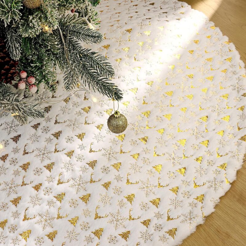 Weihnachtsbaumdecke, Weihnachtsbaumständer, Weihnachtsbaummatte Mit Goldglitzer, Geeignet Zur Dekoration (weiß, 122 Cm)