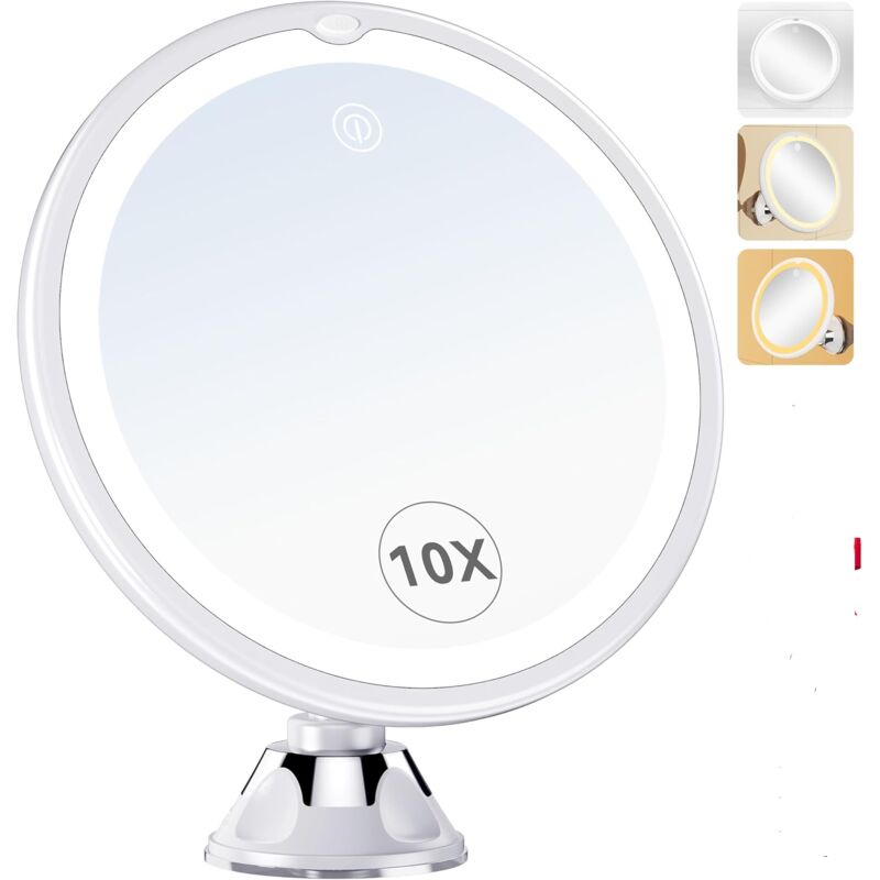 Kosmetikspiegel Mit Saugnapf, 10-facher Vergrößerung, 3 Led-leuchten, 360°-drehung, Beleuchteter Spiegel Für Badezimmer Und Reisen