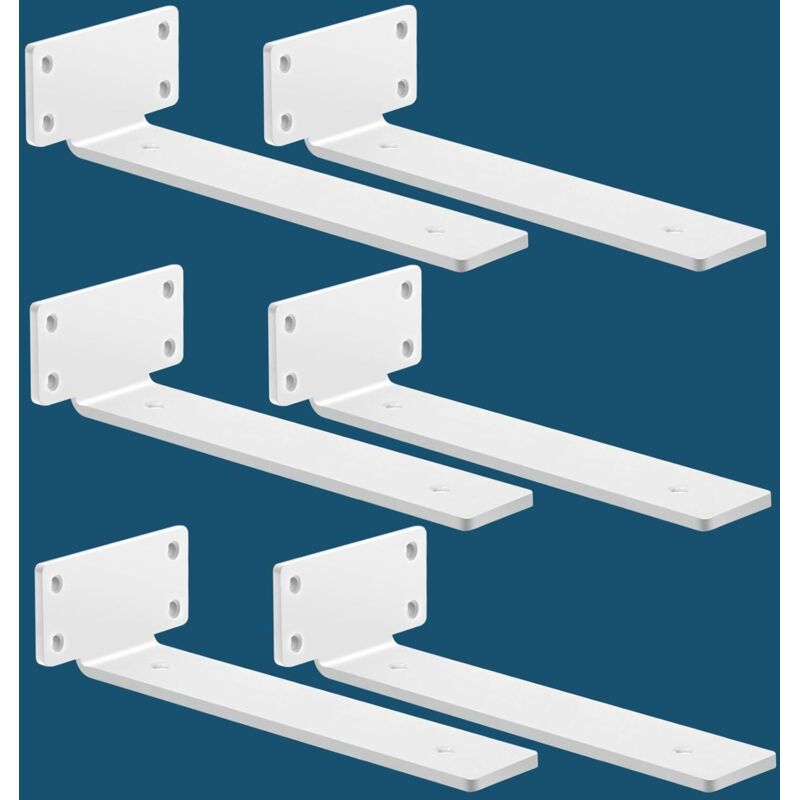 Set Mit 6 Wandregalhalterungen, Industriestil, Robuste Halterungen, Wandregalstütze, Weiß (30 Cm)