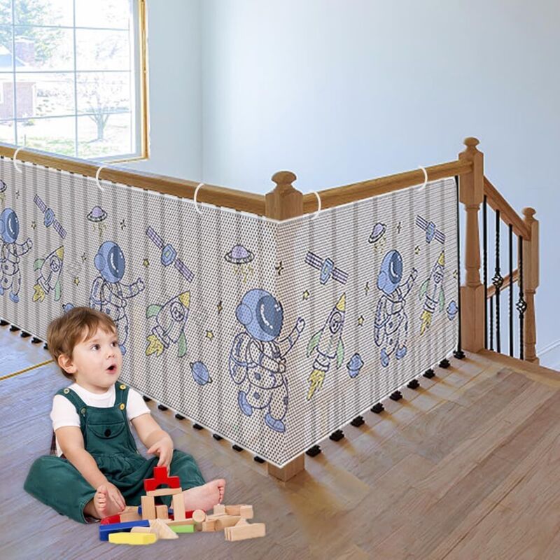 Astronauten-kindersicherheitsnetz, Babygeländerschutz, 300 Cm X 79 Cm, Robustes Sicherheitsnetz Für Balkon Und Treppe, Ideal Für Spielzeug Und Haustiere.