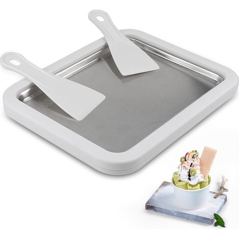 Eisrollenplatte, Eisrollenmaschine, Instant-eismaschine, Eisrollenplatte, Joghurtmaschine, Edelstahl Für Frozen Yogurt, Eiscreme, Sorbet, Weiß