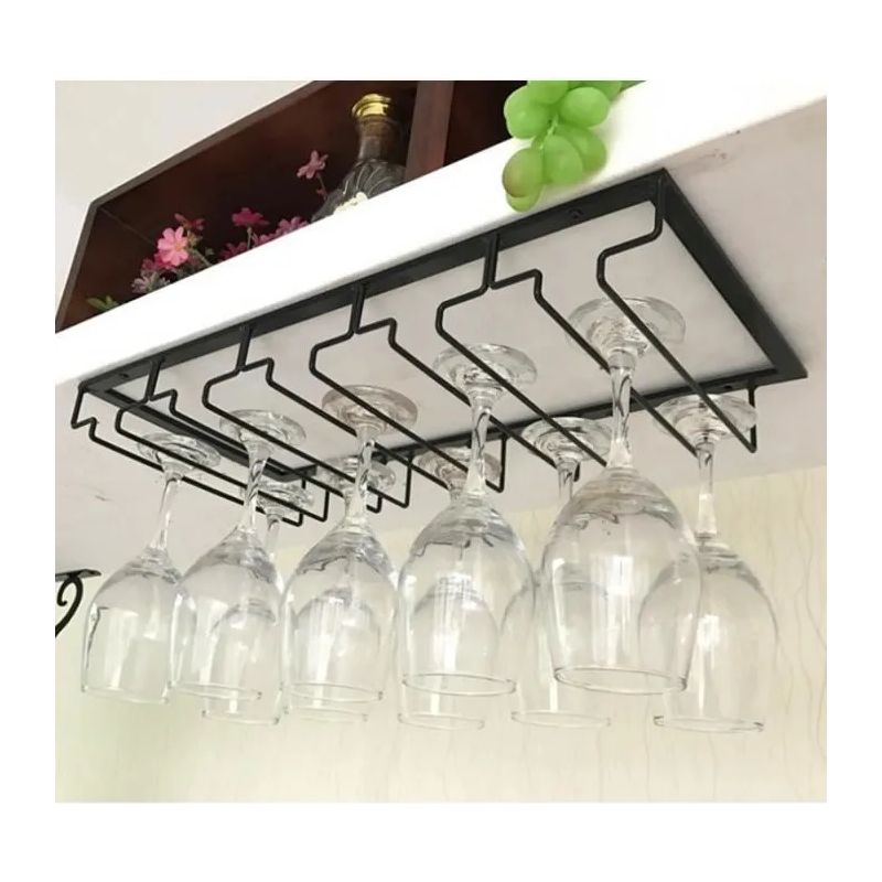 Hängendes Gläserregal, Schwarz Mit Glänzendem Sockel, 50 Cm, Barregal, Ablage Für Wein-, Cocktail- Und Biergläser, Reling, Glashalter, Schwarze Gläseraufbewahrung