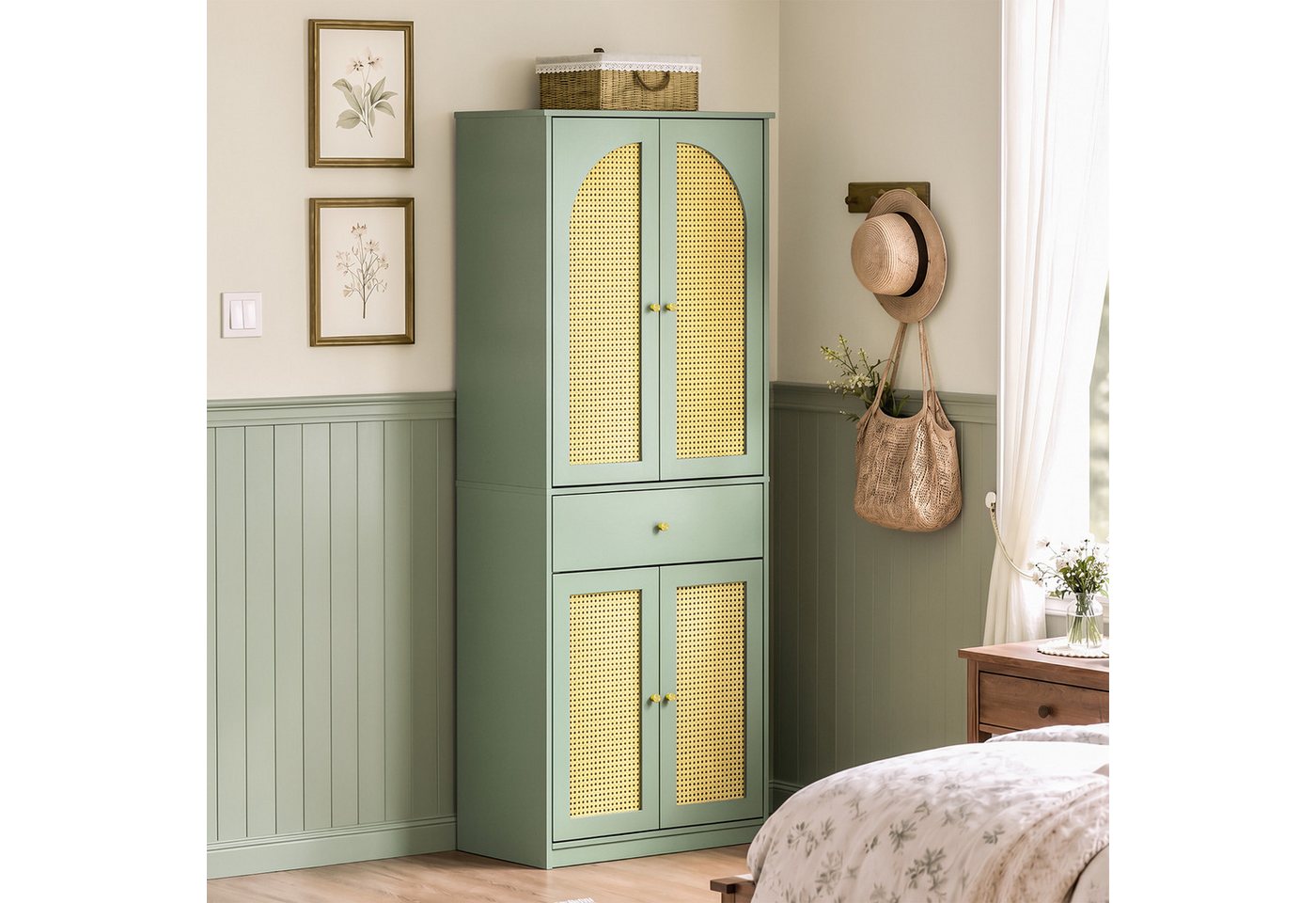 Sobuy Schuhschrank Grün Mit 1 Schublade Kleiderschrank Mit 4 Türen Und Hängestange Flurschrank Aus Mdf 70×34×180 Cm Tragkraft 83 Kg Fsb107-gr Bild 5