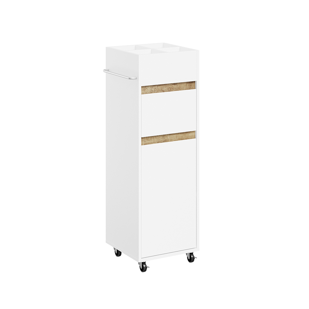 Sobuy Schmale Kommode In Weiß Mit 1 Schublade Rollcontainer Mit Tür Und Kleiderstange Weißes Badezimmerregal Aus Spanplatte 33×30×91 Cm Tragkraft 50 Kg Bzr225-wn