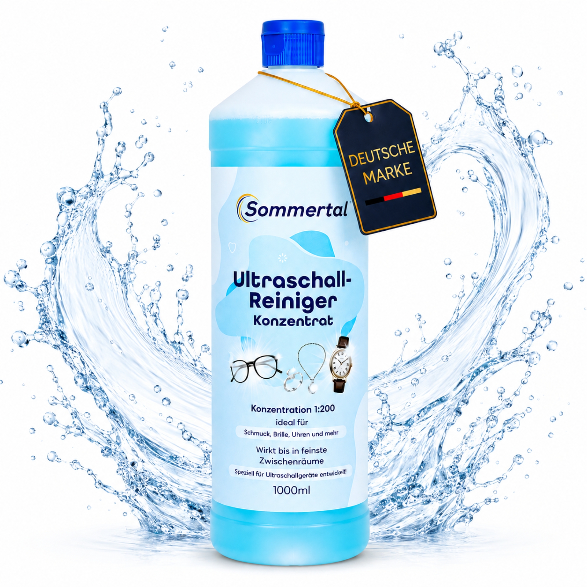 Sommertal Ultraschallreiniger Konzentrat 1000ml 1:200 Brillenreiniger & Schmuckreiniger Zahnspangenreiniger Für Ultraschallbad