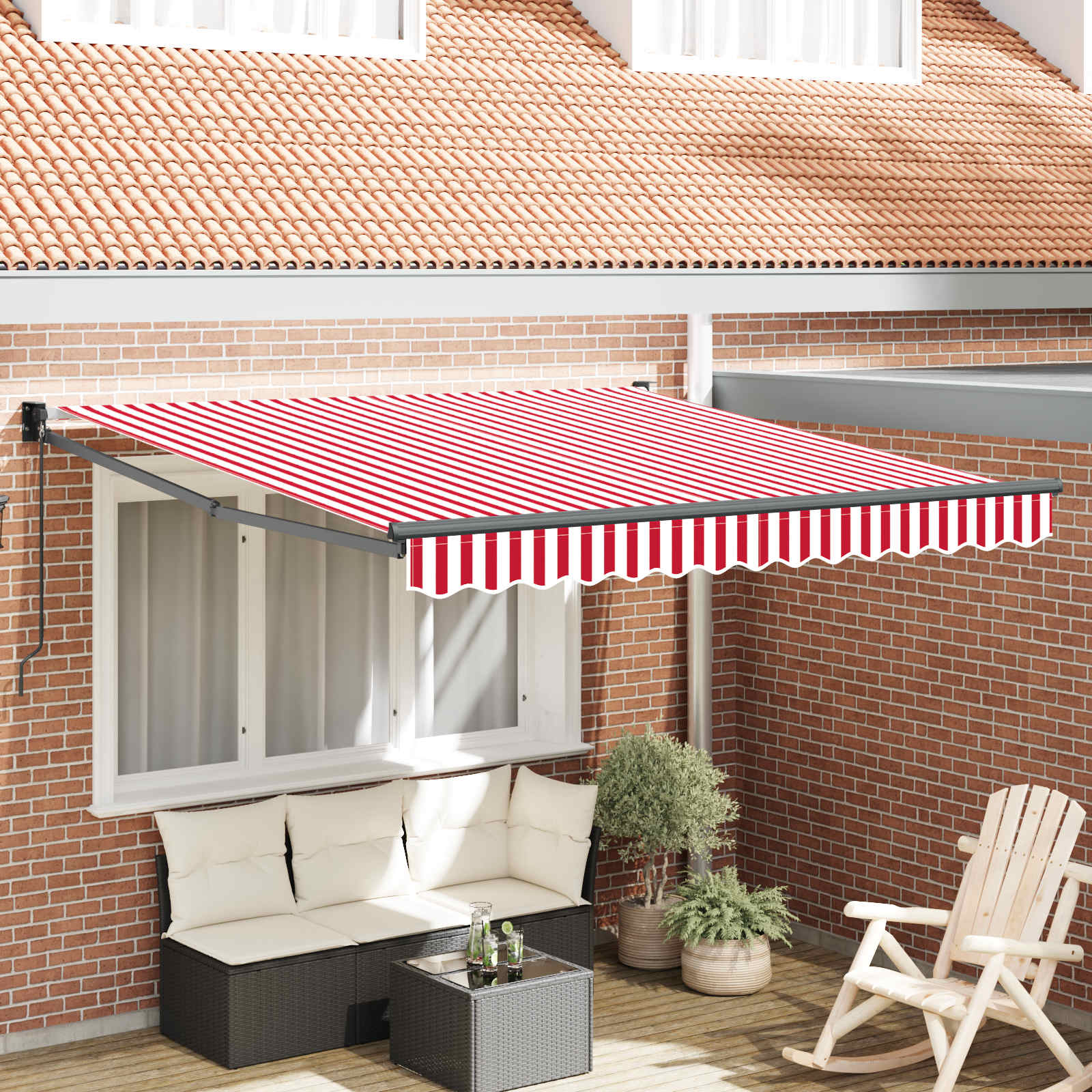 Vidaxl Auvent Rétractable Rouge Et Blanc 300 X 250 Cm