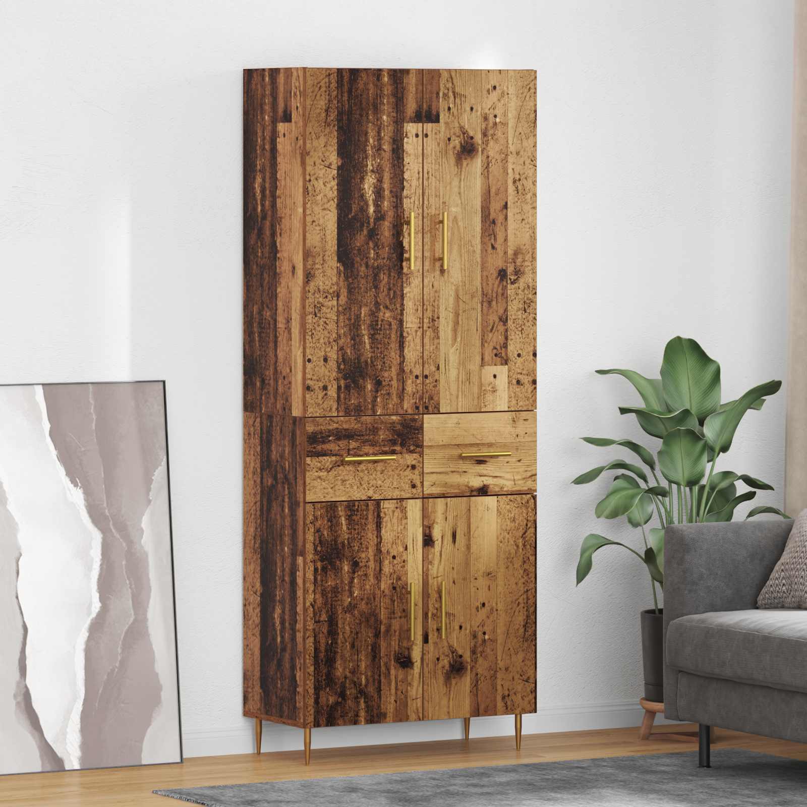 Vidaxl Haut Armoire Bois Ancien 69,5 X 34 X 180 Cm Bois D'Ingénierie