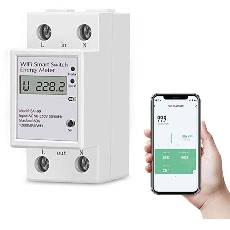 Einphasiger 63-a-220-v-energiezähler Mit Wlan-funktion, Einphasiger Stromzähler, Din-schienen-wattmeter, Misst Den Stromverbrauch, Leitungsschutzschalter, Geeignet Für Häuser Und Wohnungen