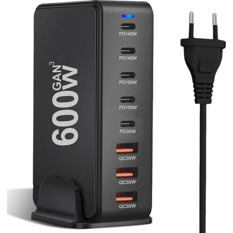 600-w-usb-c-ladegerät Mit 8 Anschlüssen, Gan Iii- Und Pd 3.1-schnellladeadapter, Pd 3.1-kompatibel, 140-w-netzteil Kompatibel Mit Macbook, Iphone, Laptops Und Ipad