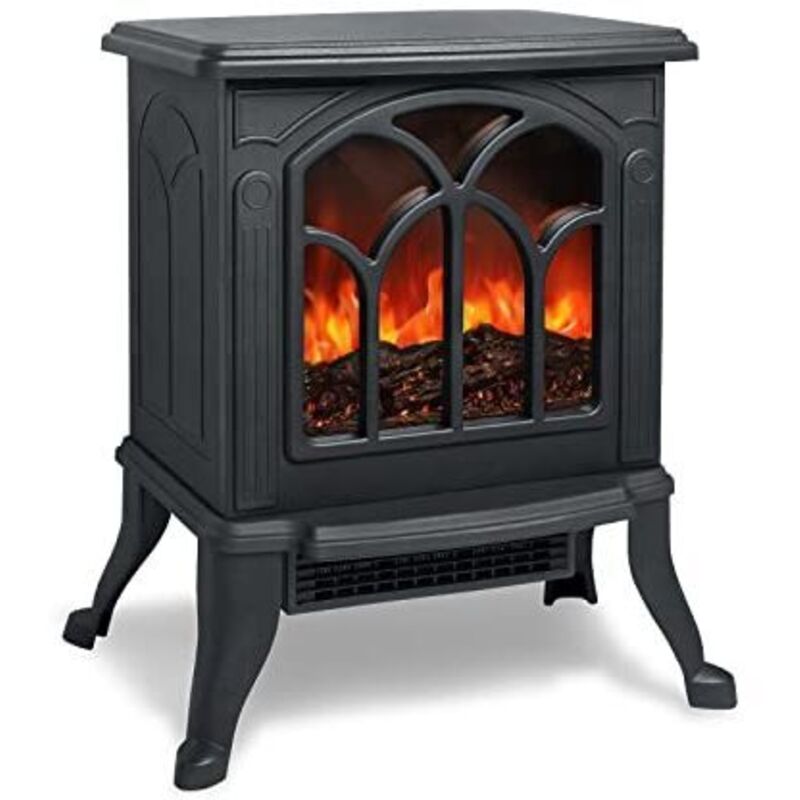 Elektrischer Kamin Mit Heiz- Und Holzfeuereffekt, Led-elektrokamin Mit Flammeneffekt, Energiesparender Ofen, 750 W/1500 W, Zuschaltbare Heizfunktion, Schwarz