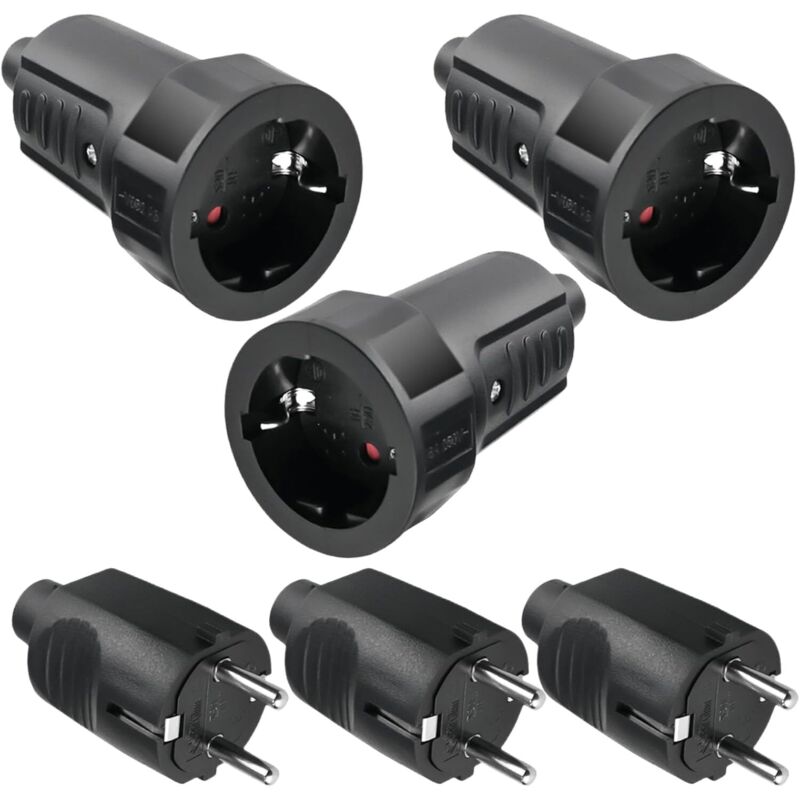Paar Schuko-stecker – 250 V – 16 A – Ip44 – Gummi – Mit Verdrehschutz – 2-polig – Wasserdicht – Schwarz – Schuko-stecker Und Gummistecker – Kabel Nicht Im Lieferumfang Enthalten
