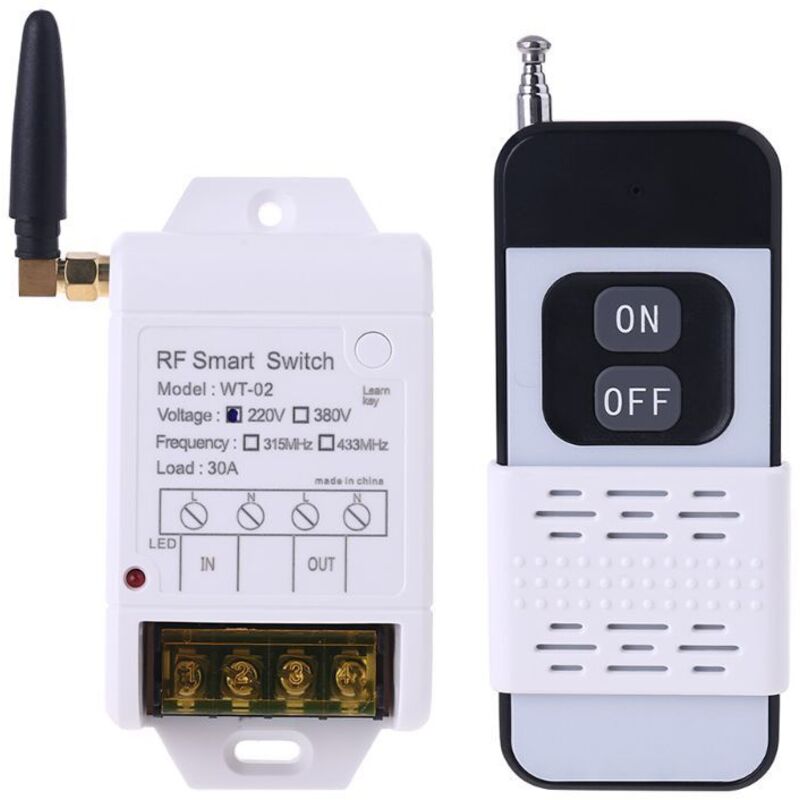 Drahtloser Fernbedienungsempfänger/-schalter, 315 Mhz/433 Mhz + 220 V/380 V, 30 A, Mit Led-anzeige, 2000 M Reichweite