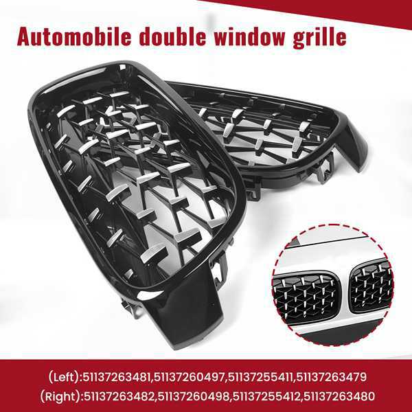 1 Paar Silber + Schwarz Abs Auto-frontstoßstangen-doppelnierengrill Galvanisiert Meteor-diamantgrill Passend Für