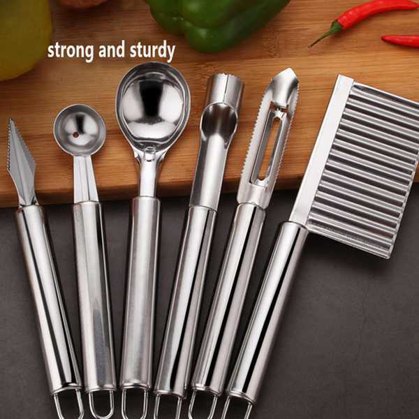 1 Set Küchenutensilien Aus Silberfarbenem Edelstahl, Bestehend Aus Einem Obstmesser, Einem Kernentferner, Einem Tranchiermesser Und Einem Wassermelonenlöffel.