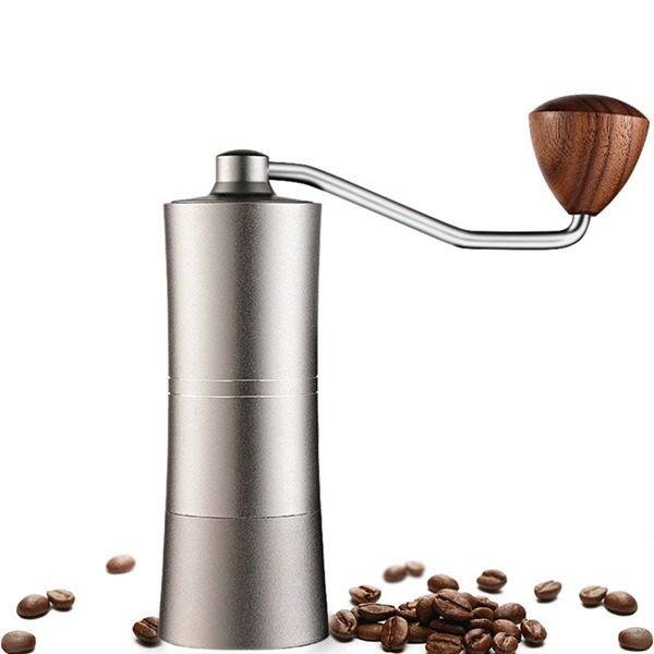 1 Stück. Farbe: Grau. Materialien: Aluminiumlegierung, Edelstahl Und Walnussholz. Manuelle Kaffeemühle.
