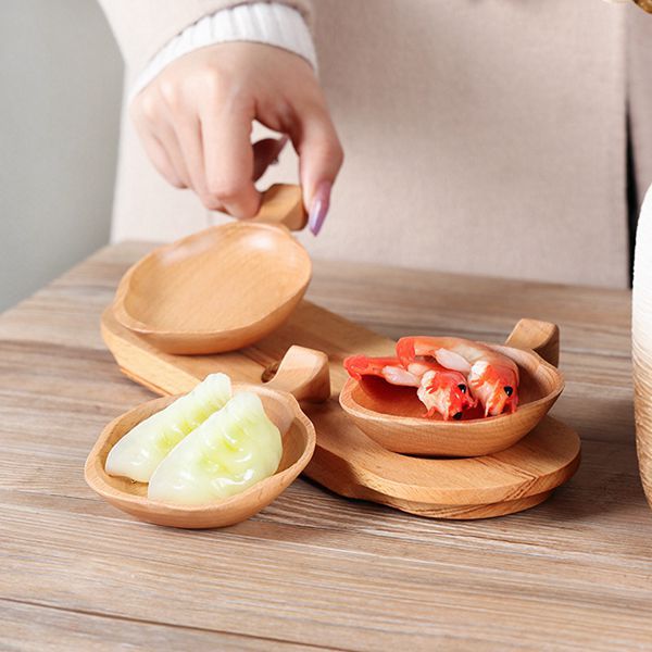 6 Japanische Dip-schälchen Aus Naturholz, Multifunktional, In Form Einer Kirschblüte, Für Gewürze Und Sojasauce.