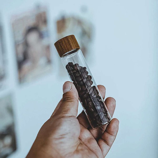 Größe: C Farbe: Siehe Foto Materialien: Holz Und Glas Kaffeebohnen-spenderflasche Glasreagenzglas