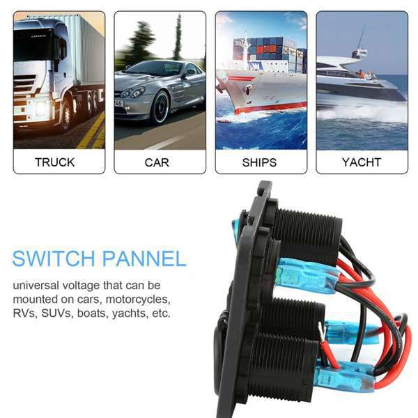 Kfz-ladegerät Mit Zwei Usb-anschlüssen, Led-voltmeter, Netzschalter, 4-in-1-led-schalterpanel Für Auto Und Boot