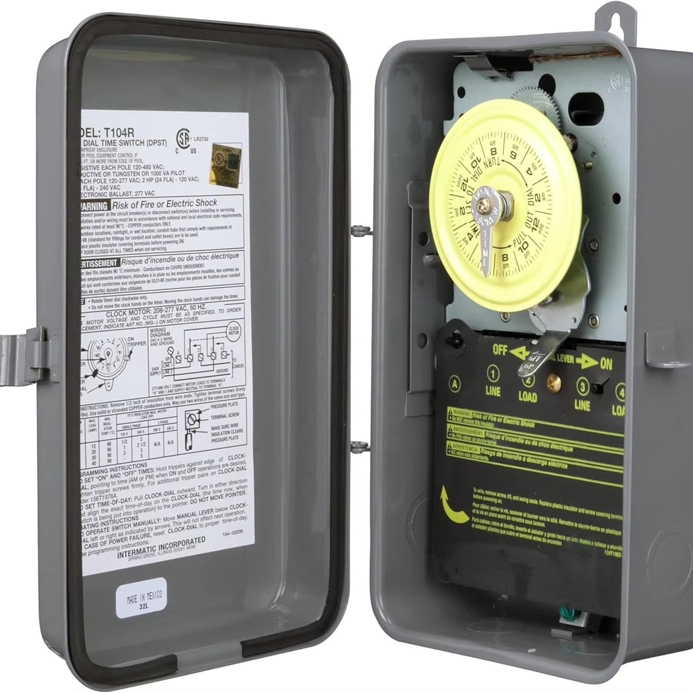 Mechanischer 24-stunden-timer T104r 208-277v Ac Dpst Typ 3r Für Innen- Und Außenbereich