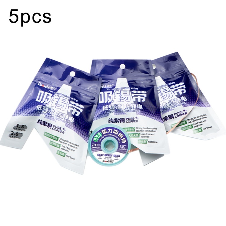Qianli 5-in-1 Entlötdraht, 1,5 M X 2,0 Mm, Reines Kupfer, Antistatisch, Geringe Rückstandsbildung Und Hohe Festigkeit, 5 In 1.