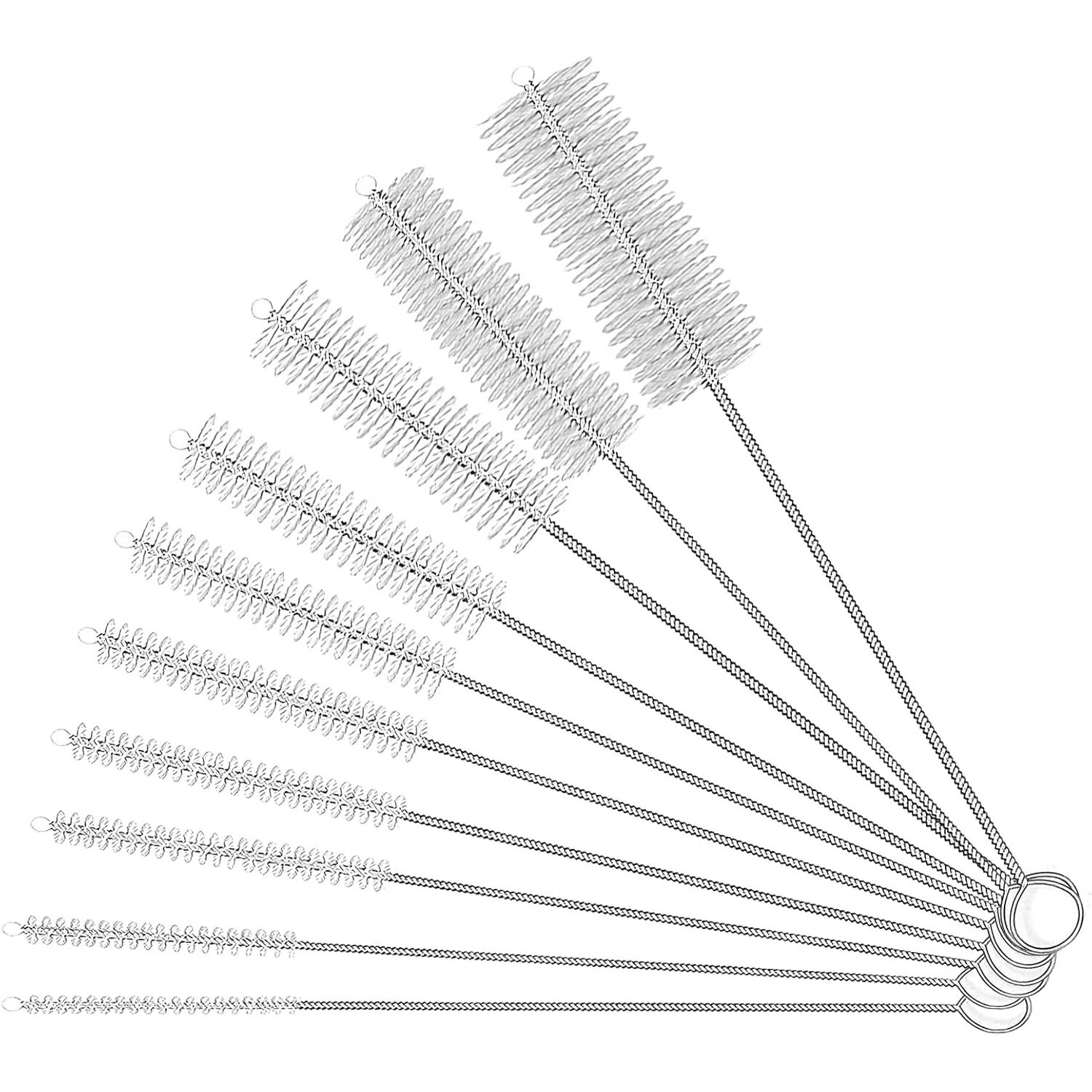 Reinigungsbürsten-set Aus Edelstahl (10-teilig): Strohhalmbürste, Teekannenbürste, Reagenzglasbürste, Tassenbürste, Babyflaschen- Und Saugerbürste, Nylonbürste, Fugenbürste.