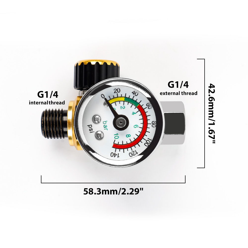 Vergoldetes Europäisches Manometer (skala 0-140) Mit Druckregler Und Pneumatischer Drucksteuerung