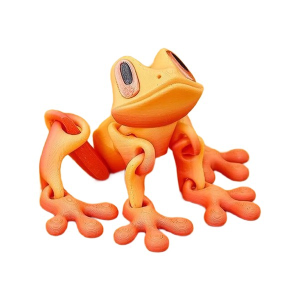 Einfarbig: Rot-gold-farbverlauf. Material: Pla. 3d-gedruckter Laubfrosch, Bewegliche Gelenke, Blau.