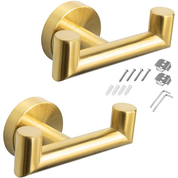 2er-set. Farbe: Gold. Material: Edelstahl. Doppelte Badezimmerhaken Im Modernen, Minimalistischen Stil.