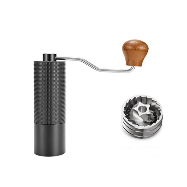 1 Farbe: Schwarz Materialien: Kunststoff + Metall Fünf-sterne-handkaffeemühle Mit Cnc-gefräster Stahlklinge.