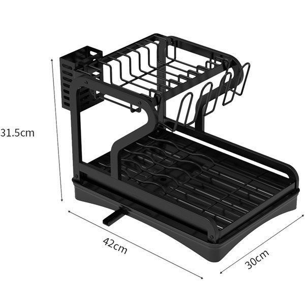 Erhältlich In 1 Farbe: Schwarz Material: Kohlenstoffstahl Multifunktionaler Geschirrabtropfkorb Mit Abtropfhilfe Für Die Arbeitsplatte Und Doppelstufiger Abtropffläche.