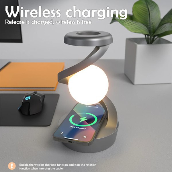 1 Stück. Farbe: Weiß. Material: Kunststoff. Neue Drehbare, Schwebende Tischleuchte Mit Rgb-ambientebeleuchtung, Kabellos Per Smartphone Steuerbar.