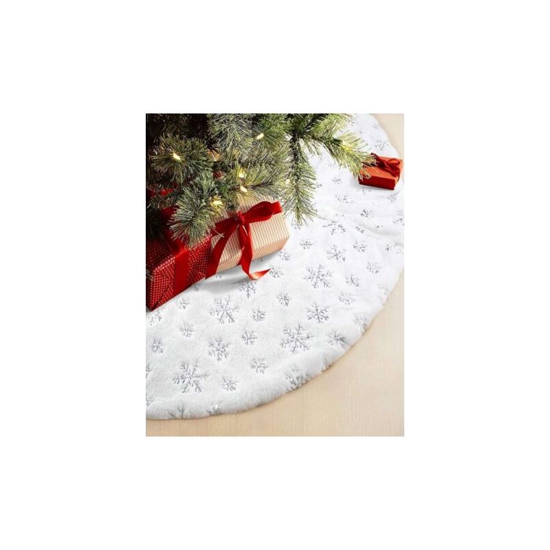Weihnachtsbaumrock Mit Silbernen Pailletten Und Schneeflocken, 90 Cm Weihnachtsbaumdekoration, Schneeweiße Kunstfell-baumfußabdeckung, Weihnachtsbaumdekoration Für Feiertagspartys.