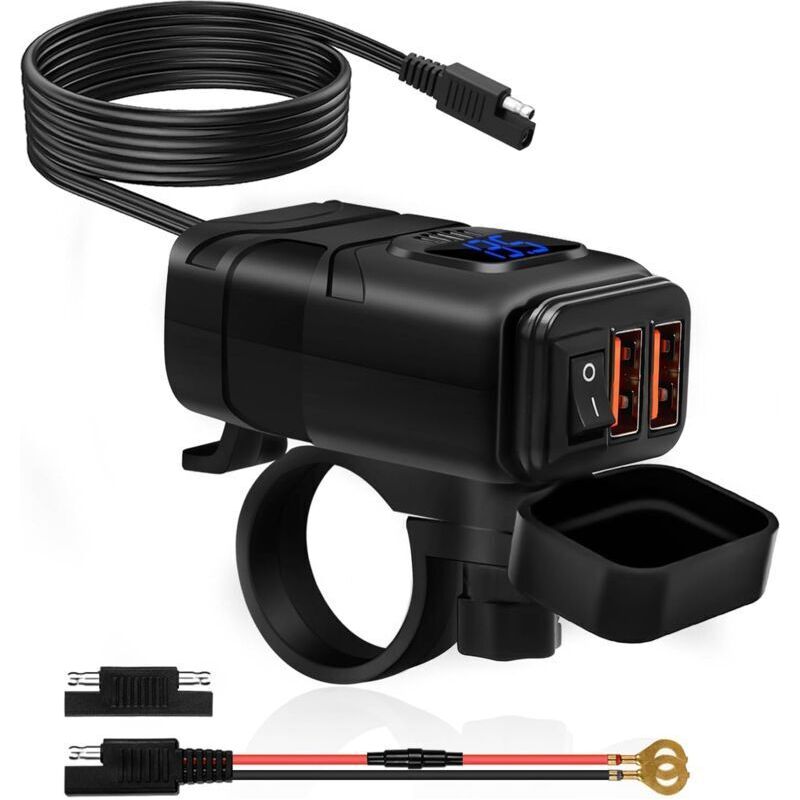 Wasserdichtes Motorrad-usb-ladegerät, Dual-usb/qc3.0-autoladebuchse, Wasserdichte Motorrad-usb-buchse Mit Schnellladefunktion, Schalter Und Led-voltmeter (rotes Licht)