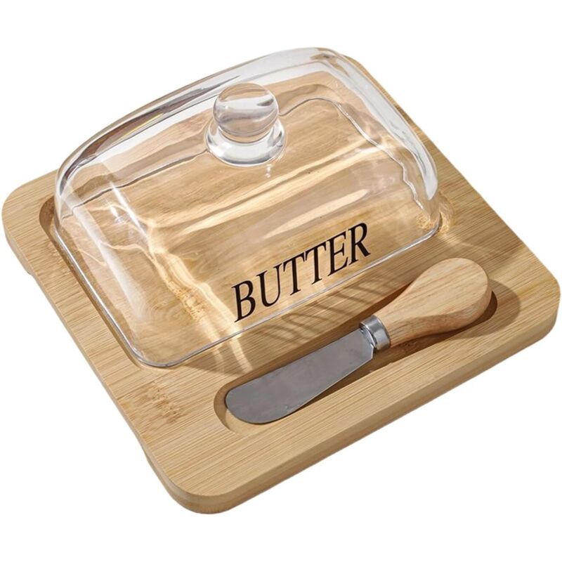 Butterdose Serviertablett Aus Glas Mit Deckel – Butterbehälter Mit Messer, Für Küchenarbeitsplatte, Esstisch, Frühstück, Picknick, Außenbereich, Café, Bäckerei