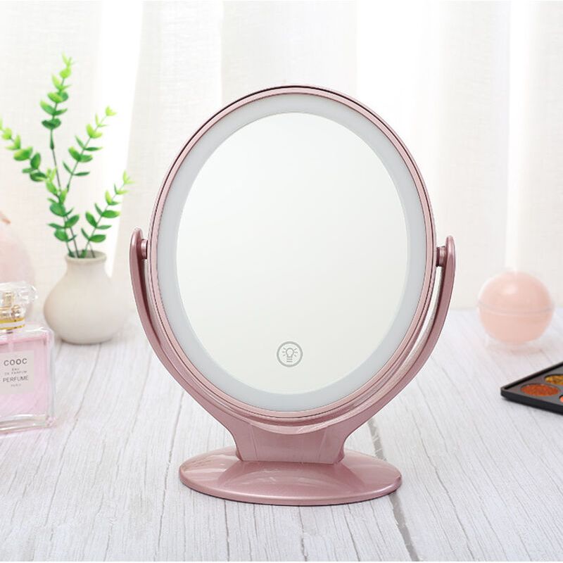 Doppelseitiger Vergrößerungsspiegel (1x/7x), Kosmetikspiegel Mit 21 Leds, 360°-drehung, 3-stufig Dimmbarem Touchscreen, Usb-aufladbar, Beleuchteter Reisespiegel