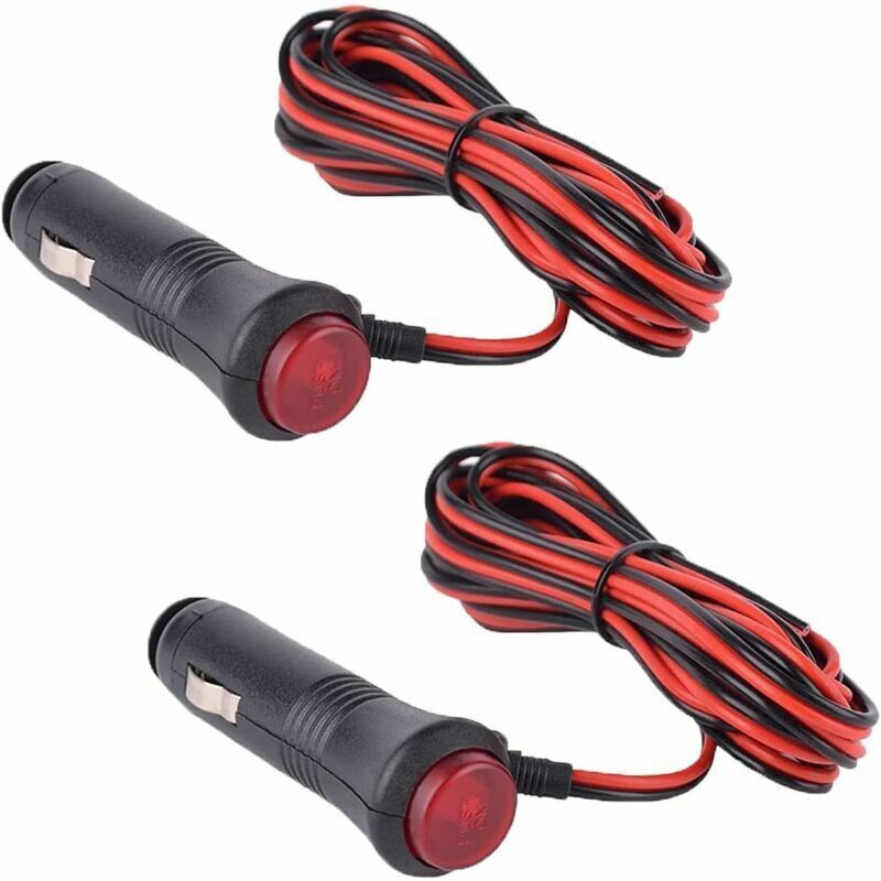 Set Aus 2 Männlichen Zigarettenanzünderbuchsen Für Motorrad Und Auto Mit Schalterknopf Und Kontrollleuchte, 3m Verbindungskabel, 5a 12v 24v