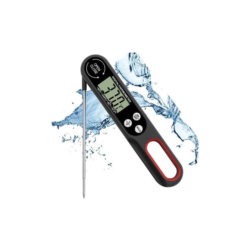 Faltbares Fleischthermometer, Digitales Küchenthermometer Mit Großem Lcd-bildschirm Und Faltbarer Sonde Für Bbq, Kochen, Fleisch, Steak, Milch, Wein - Schwarz, 15 Cm