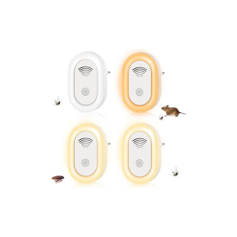 4er-pack Ultraschall-nagervertreiber, Frequenzvariation 20-65 Khz, Mit Erschreckenden Lichtern, Insekten- Und Tiervertreiber