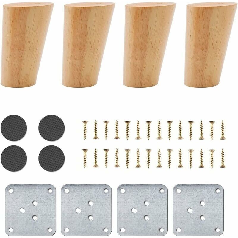 4er-set Möbelbeine Aus Holz, 8 Cm Ersatzbeine Für Sofa, Couchtisch, Bett, Kleiderschrank, Bank, Tv-ständer, Garderobe, Mit Zubehör (abgewinkeltes Design) - Liaiki