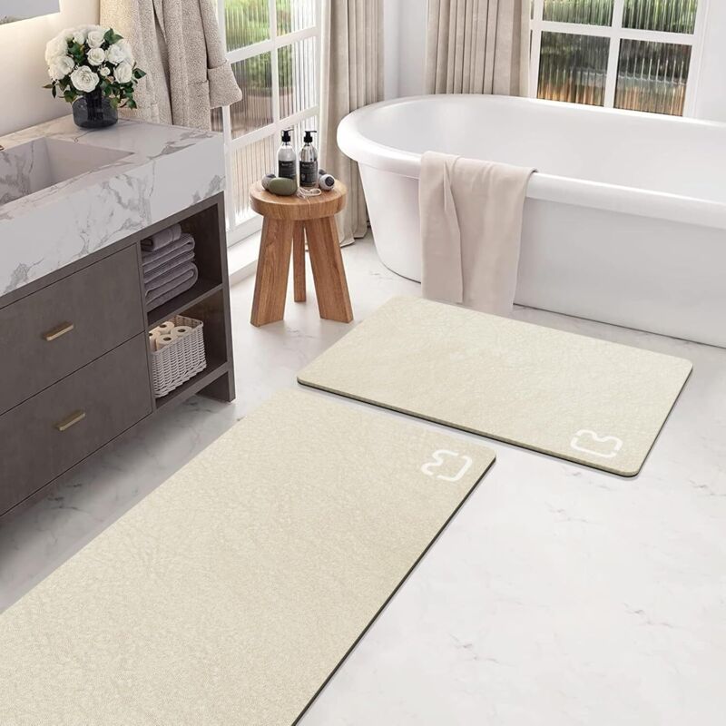 2er-set Badematten - Schnell Trocknende, Saugfähige Kieselgur-badematten, Rutschfest, Mit Gummiunterseite, Dünn Und Geeignet Für Den Einbau Unter Türen, 40 X 60 Cm + 40 X