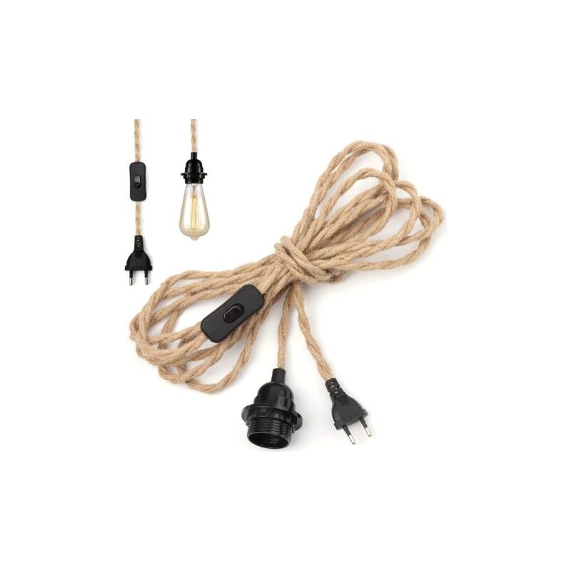 Hanfseil-kronleuchter, 4,5 M Kabel, E27-fassung, Schalterkabel, Für Diy-pendelleuchte, Industrielle Hängelampe, Vintage-elektrokabel-fassung (leuchtmittel Nicht Enthalten)