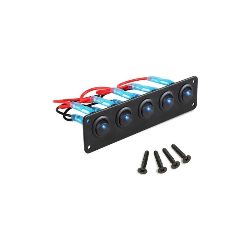 5-fach Wippschalterpanel, Wasserdichter 12v 20a Wippschalter Mit Blauer Led, Schalterpanel Für Auto, Lkw, Marine