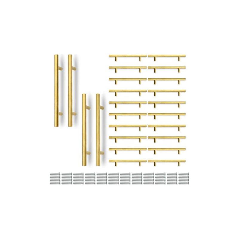 24 Stück 200mm (128mm Lochabstand) Gold T-griff Küchenschrankgriff, Edelstahl, Für Schränke, Schubladen, Kleiderschränke