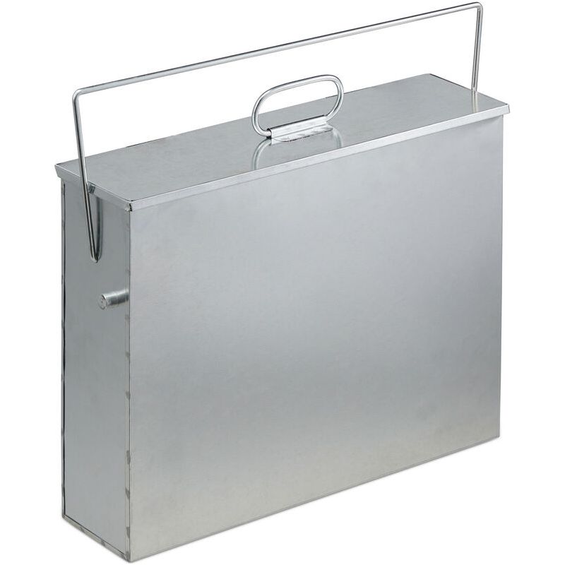 Ascheeimer, Quadratisch, Mit Deckel, 15 L, Verzinkter Stahl, Für Kamin, Grill, Herd, Silberfarben