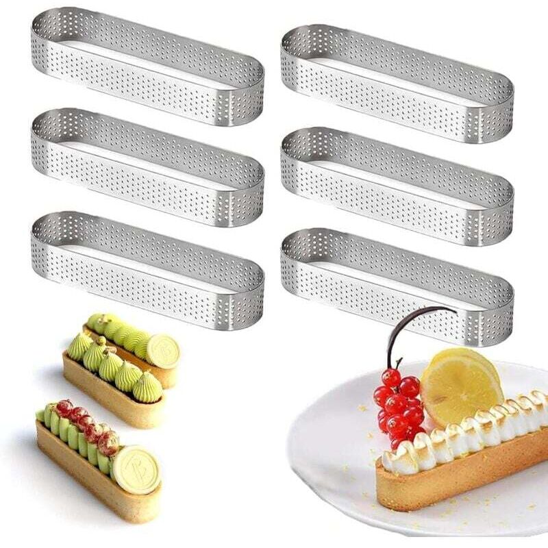 Tortenring, Gebäck-tortenring, Set Aus 6 Edelstahl-tartlettenformen In Ovaler Form, Hitzebeständig, Perforiert Für Mousse-kuchen (13 X 4,5 X 2 Cm)