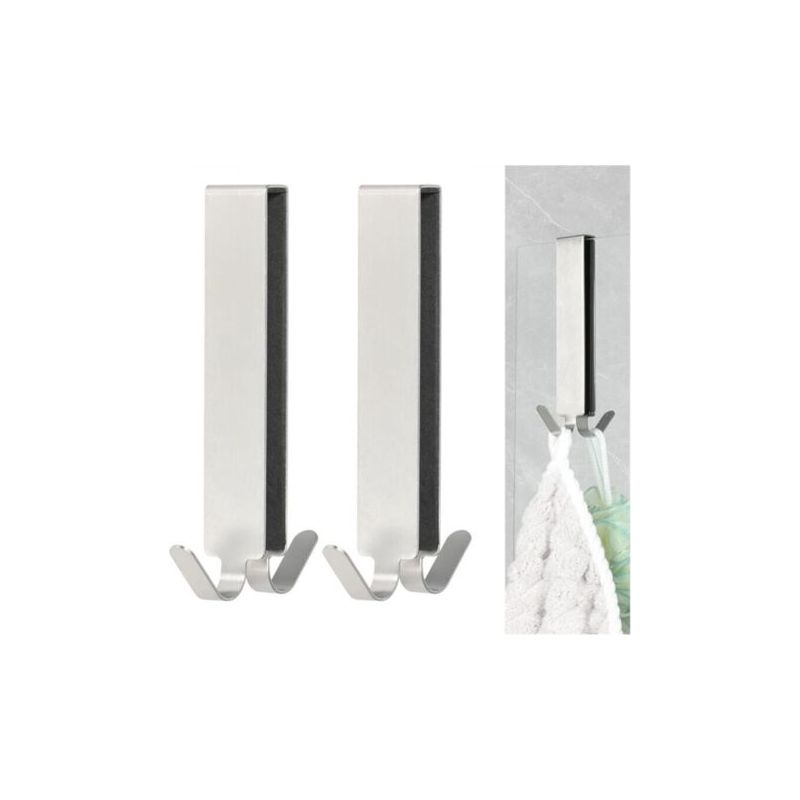 Set Mit 2 Verlängerten Duschhaken Für Rahmenlose Glasduschtüren, Doppelte Handtuchhaken (silber)