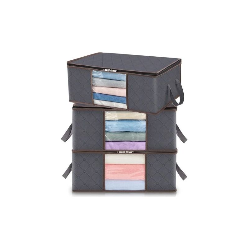 3er-set Kleideraufbewahrungstaschen 35l, Faltbare Unterbett-aufbewahrungsbox, Bettdecken-aufbewahrungstasche, Kleiderschrank-organizer, Transparentes Fenster Aus Festem Stoff Für Kleidung, Grau