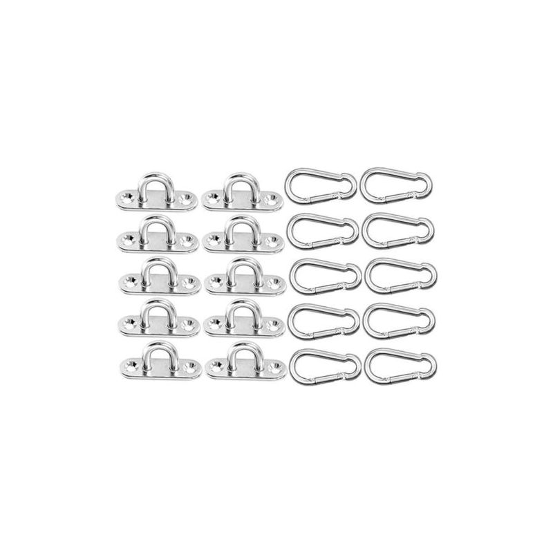 10 Stück Edelstahl-ösenplatten Und 10 Karabiner-wandanker-deckenhaken Für Camping
