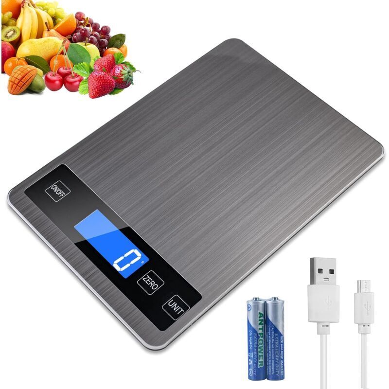 Balance Cuisine, 5kg/1g Präzisionswaage, Elektronische Küchenwaage Aus Edelstahl, Touchscreen Mit Lcd-hintergrundbeleuchtung, Automatische Abschaltfunktion, Tarafunktion, Mit Batterie