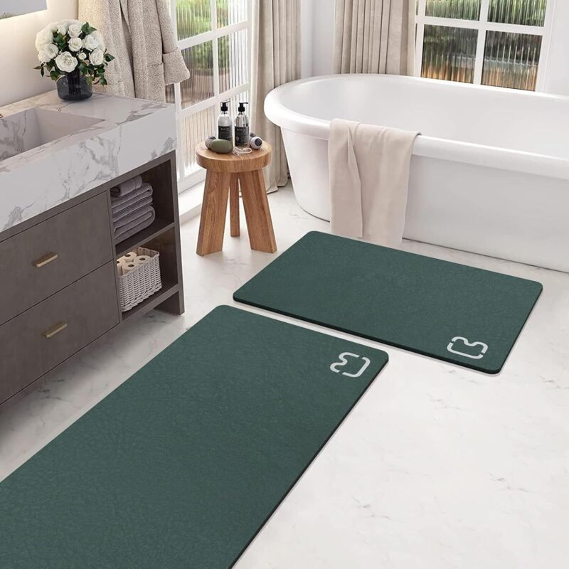 Set Aus 2 Badematten - Schnell Trocknende, Saugfähige Kieselgur-badematten, Rutschfest, Mit Gummiunterseite, Dünn Und Geeignet Für Den Einbau Unter Türen, 40 X 60 Cm + 40 X